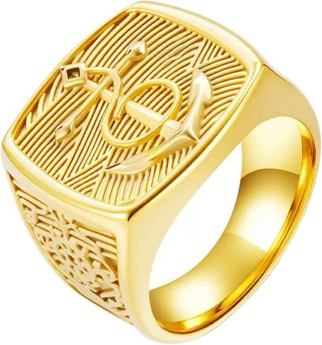 VintageLink Anchor Ring for Men, Nautical Stainless Steel Wide Band, Retro nautical style Statement Jewelry, Gold Silver Finish, Sizes 8-12 in Saudi Arabia