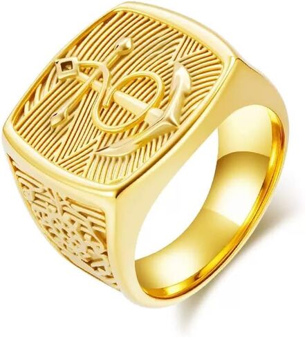 VintageLink Anchor Ring for Men, Nautical Stainless Steel Wide Band, Retro nautical style Statement Jewelry, Gold Silver Finish, Sizes 8-12 in Saudi Arabia