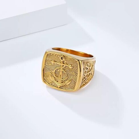 VintageLink Anchor Ring for Men, Nautical Stainless Steel Wide Band, Retro nautical style Statement Jewelry, Gold Silver Finish, Sizes 8-12 in Saudi Arabia