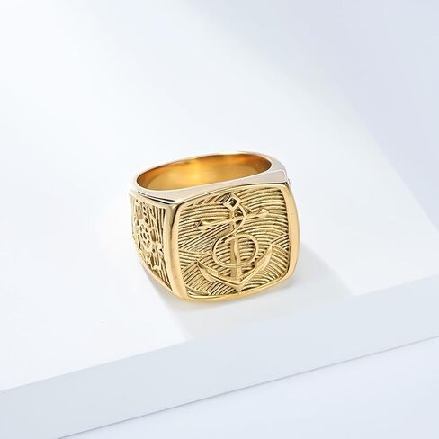 VintageLink Anchor Ring for Men, Nautical Stainless Steel Wide Band, Retro nautical style Statement Jewelry, Gold Silver Finish, Sizes 8-12 in Saudi Arabia