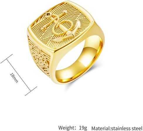 VintageLink Anchor Ring for Men, Nautical Stainless Steel Wide Band, Retro nautical style Statement Jewelry, Gold Silver Finish, Sizes 8-12 in Saudi Arabia