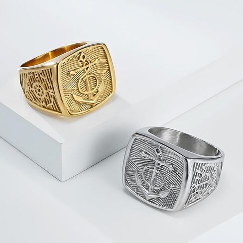 VintageLink Anchor Ring for Men, Nautical Stainless Steel Wide Band, Retro nautical style Statement Jewelry, Gold Silver Finish, Sizes 8-12 in Saudi Arabia