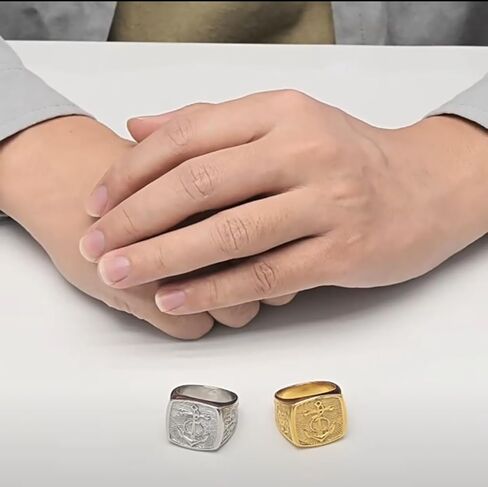 VintageLink Anchor Ring for Men, Nautical Stainless Steel Wide Band, Retro nautical style Statement Jewelry, Gold Silver Finish, Sizes 8-12 in Saudi Arabia