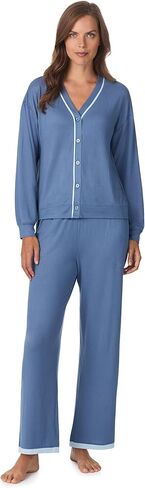 Anne Klein Womens Long Sleeve Button Down Pajama Top & Wide Leg Pant Set - Soft Sweater Knit - Cozy Sleepwear & Loungewear in Saudi Arabia