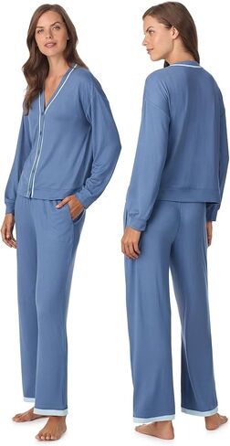 Anne Klein Womens Long Sleeve Button Down Pajama Top & Wide Leg Pant Set - Soft Sweater Knit - Cozy Sleepwear & Loungewear in Saudi Arabia