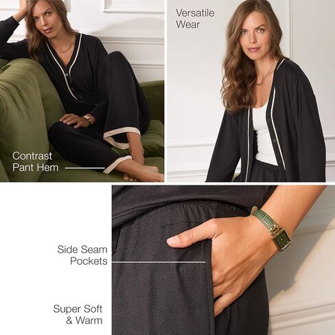 Anne Klein Womens Long Sleeve Button Down Pajama Top & Wide Leg Pant Set - Soft Sweater Knit - Cozy Sleepwear & Loungewear in Saudi Arabia