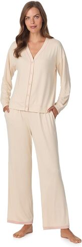 Anne Klein Womens Long Sleeve Button Down Pajama Top & Wide Leg Pant Set - Soft Sweater Knit - Cozy Sleepwear & Loungewear in Saudi Arabia