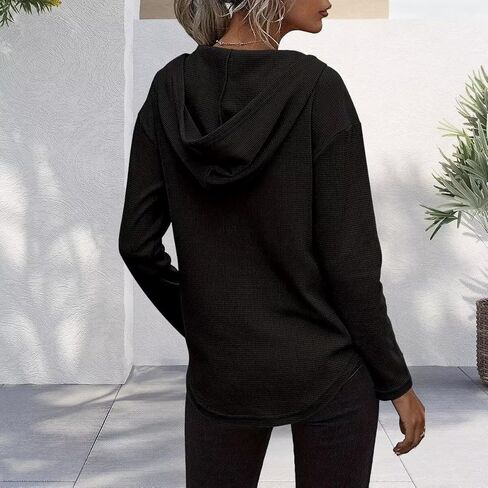 V-Neck Hooded Sweatshirt for Women, Long Sleeve Pullover with Pocket and Drawstring in Saudi Arabia