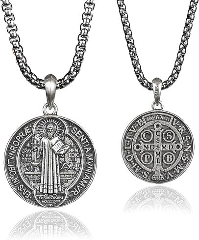 BGCOPPER Sterling Silver Saint Benedict/Virgin Mary/Sacred Heart of Jesus Pendant Necklace for Men Women, St Benedict Medal/Lady of Guadalupe/Jesus Necklace Religious Christmas Gift in Saudi Arabia