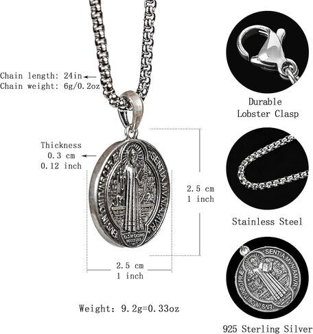 BGCOPPER Sterling Silver Saint Benedict/Virgin Mary/Sacred Heart of Jesus Pendant Necklace for Men Women, St Benedict Medal/Lady of Guadalupe/Jesus Necklace Religious Christmas Gift in Saudi Arabia