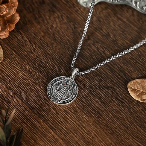 BGCOPPER Sterling Silver Saint Benedict/Virgin Mary/Sacred Heart of Jesus Pendant Necklace for Men Women, St Benedict Medal/Lady of Guadalupe/Jesus Necklace Religious Christmas Gift in Saudi Arabia