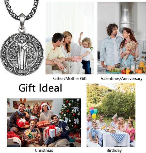 BGCOPPER Sterling Silver Saint Benedict/Virgin Mary/Sacred Heart of Jesus Pendant Necklace for Men Women, St Benedict Medal/Lady of Guadalupe/Jesus Necklace Religious Christmas Gift in Saudi Arabia
