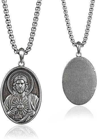 BGCOPPER Sterling Silver Saint Benedict/Virgin Mary/Sacred Heart of Jesus Pendant Necklace for Men Women, St Benedict Medal/Lady of Guadalupe/Jesus Necklace Religious Christmas Gift in Saudi Arabia