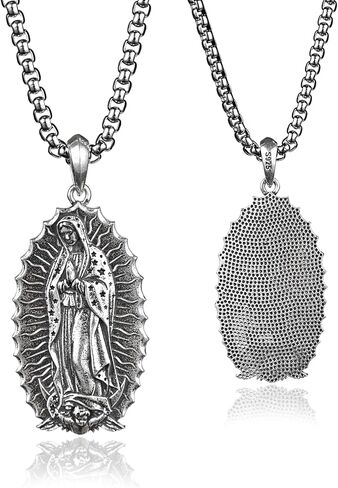 BGCOPPER Sterling Silver Saint Benedict/Virgin Mary/Sacred Heart of Jesus Pendant Necklace for Men Women, St Benedict Medal/Lady of Guadalupe/Jesus Necklace Religious Christmas Gift in Saudi Arabia
