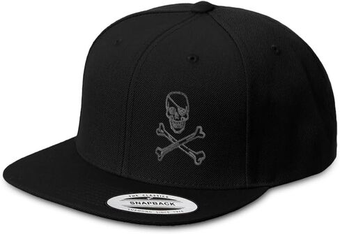 Custom Snapback Hat for Men Flat Brim Left Side Panel Hats Pirate Skull and Bones B Embroidered Flat Bill Hat Acrylic in Saudi Arabia