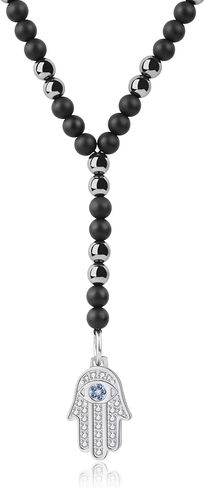 GAVU 6mm Men's Evil Eye Hamsa Hand Pendant, Matte Onyx Necklace for Men, Hematite Beaded Necklace for Men in Saudi Arabia