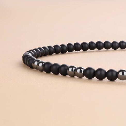 GAVU 6mm Men's Evil Eye Hamsa Hand Pendant, Matte Onyx Necklace for Men, Hematite Beaded Necklace for Men in Saudi Arabia