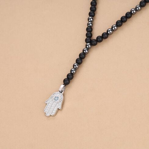 GAVU 6mm Men's Evil Eye Hamsa Hand Pendant, Matte Onyx Necklace for Men, Hematite Beaded Necklace for Men in Saudi Arabia