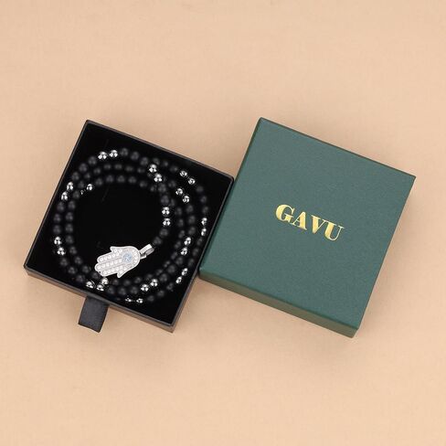GAVU 6mm Men's Evil Eye Hamsa Hand Pendant, Matte Onyx Necklace for Men, Hematite Beaded Necklace for Men in Saudi Arabia