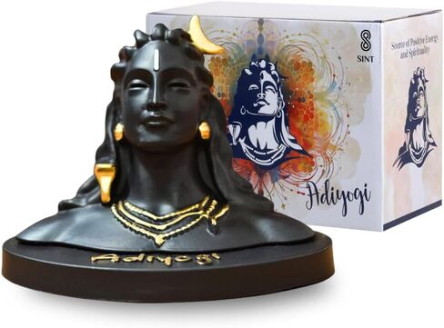 أرشيف المنزل تمثال Lord Adiyogi مع تفاصيل ذهبية للوحة قيادة السيارة ديكور المنزل والمكتب راتنج أسود لورد ماهاديف شيف دهيانا مودرا تمثال أسود تحفة آيدول مورتي لماندر/معبد (صغير) in Kuwait