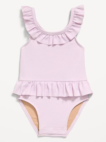Old Navy Textured Ruffle-Trim One-Piece Swimsuit for Baby - Lilac Ice in Kuwait