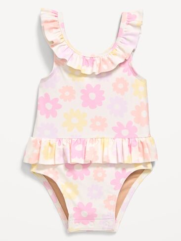Old Navy Printed Ruffle-Trim One-Piece Swimsuit for Baby - Multifloral in Saudi Arabia