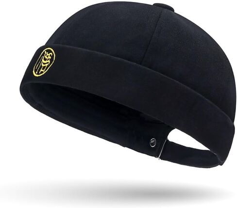 Beanie Hat Adjustable Solid Sailor Cap Vintage Docker Cap Unisex(Black) in Saudi Arabia