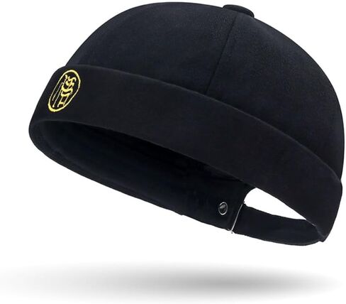 Beanie Hat Adjustable Solid Sailor Cap Vintage Docker Cap Unisex(Black) in Saudi Arabia
