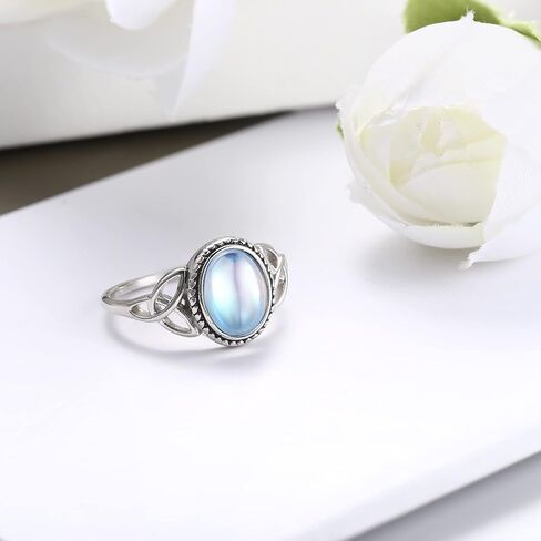 925 Sterling Silver Moonstone Ring for Women 18K White Gold Plated Rainbow Moon Stone Rings Size 5-11 in Saudi Arabia