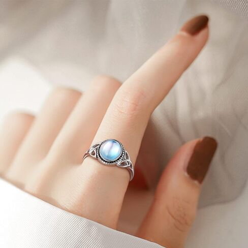 925 Sterling Silver Moonstone Ring for Women 18K White Gold Plated Rainbow Moon Stone Rings Size 5-11 in Saudi Arabia