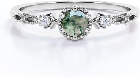 Midnight Bridal Moss Agate Ring, Promise Ring, Sterling Silver Ring, Gemstone Ring, Wedding Ring, Moss Agate Jewelry, Engagement Ring. in Saudi Arabia