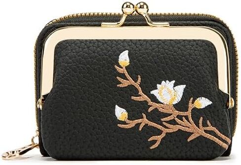 2 in 1 Credit Wallet, Floral Purse Wallets for Women, Ladies Coin Pouch With Card Slot, Vintage Change Holder with Kiss Lock and Zipper, Cute Removable Card Cases with Coin Purse in Saudi Arabia