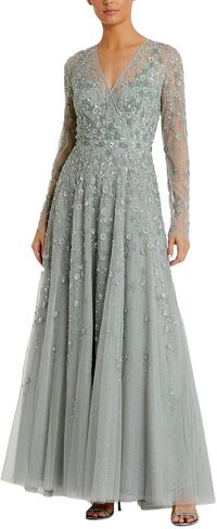 Illusion Long Sleeve A Line Embellished Gown in Saudi Arabia