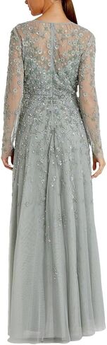 Illusion Long Sleeve A Line Embellished Gown in Saudi Arabia