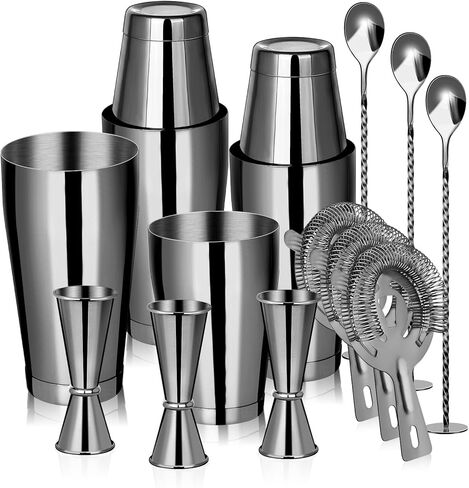 Cocktail Shaker Boston Shaker Set 15 Pcs Professional Bartender Kit Bar Shaker Stainless Steel Drink Shaker Bartending Martini Shaker Tin with 18oz&28oz Mixed Alcohol Shaker Tool for Beginner(Silver) in Kuwait