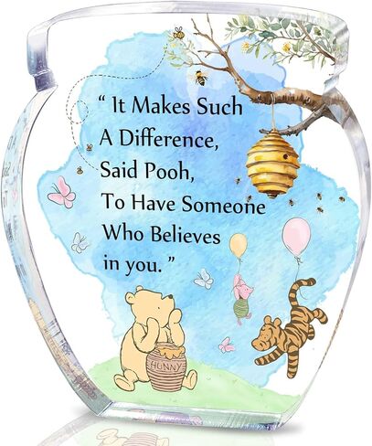 Hunny Pot Shape Acrylic Desk Decor Bear Friendship Gifts for Women Inspirational Gifts, Pooh Quotes Desk Sign Decor, Birthday Gifts Graduation Gifts for Women Best Friend Mom Sister - 01 in Saudi Arabia