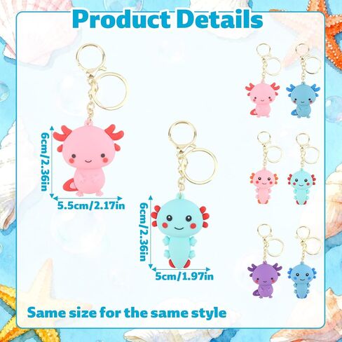 Goktvai 6 قطع سلسلة المفاتيح axolotl، الحيوانات لطيف kawaii المفاتيح البلاستيكية axolotl keyrings للنساء حقائب الظهر أكياس المحافظ سيارة مفتاح سلسلة حلقة الهاتف حزب زينة سحر الهدايا in Kuwait