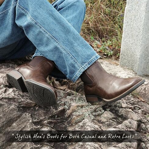 JASONSTAR Western Cowboy Boots for Men - Mens Square Toe Chelsea Boots Ankle Cowboy Boots for Men Casual Retro Stylish Boots in Saudi Arabia