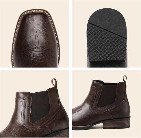 JASONSTAR Western Cowboy Boots for Men - Mens Square Toe Chelsea Boots Ankle Cowboy Boots for Men Casual Retro Stylish Boots in Saudi Arabia