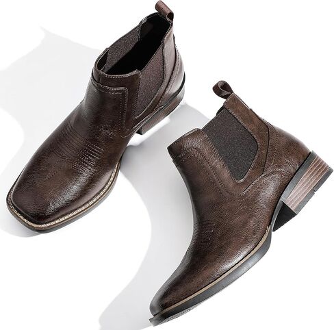 JASONSTAR Western Cowboy Boots for Men - Mens Square Toe Chelsea Boots Ankle Cowboy Boots for Men Casual Retro Stylish Boots in Saudi Arabia