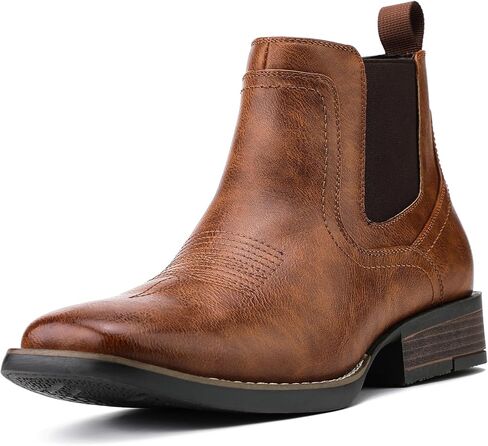 JASONSTAR Western Cowboy Boots for Men - Mens Square Toe Chelsea Boots Ankle Cowboy Boots for Men Casual Retro Stylish Boots in Saudi Arabia