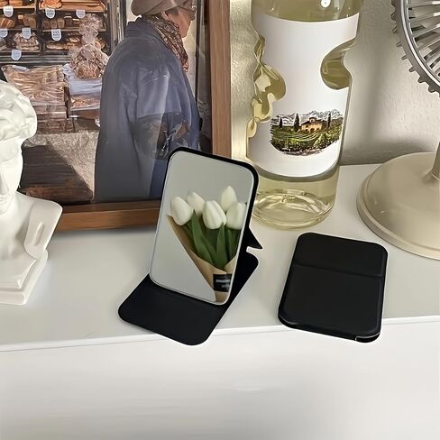 4.25-Inch Foldable Makeup Mirror with Frame, Mini Stylish Vanity Mirror for Desktop Use in Dorms, Offices, Homes, and Travel, (Black) in Saudi Arabia