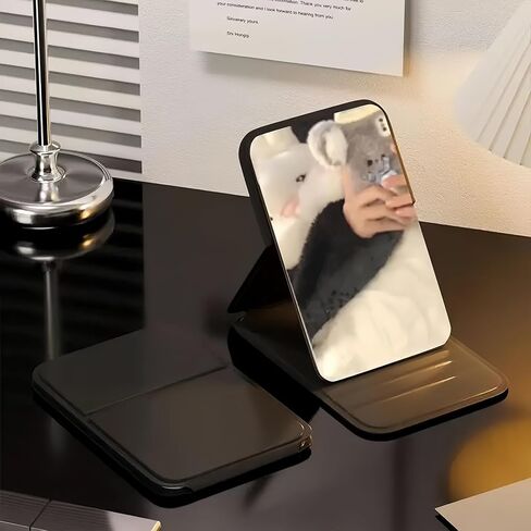 4.25-Inch Foldable Makeup Mirror with Frame, Mini Stylish Vanity Mirror for Desktop Use in Dorms, Offices, Homes, and Travel, (Black) in Saudi Arabia