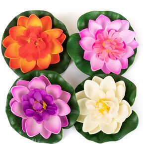 AUEAR, 7 Pack Artificial Floating Foam Lotus Flowers Water Lily Pond Plants Home Garden Decoration 4" Dia