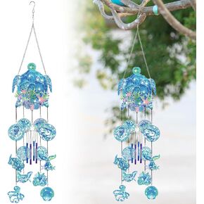 GlikCeil Diamond Art Wind Chime Ocean Themed Decorations with Crystal Pendant Double Sided Ocean Animal Beach Diamond Art Hanging Ornaments for Adults Kids Home Window Garden Decor