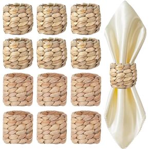 Napkin Rings Set of 6 Water Hyacinth Napkin Rings and 6 Cattail Root Woven Napkin Rings Fall Rustic Napkin Rings for Party Decoration,Wedding Table Dinnerware Decoration Set - Natural Tan