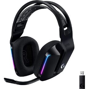 Logitech G733 Lightspeed Wireless Gaming Headset with Suspension Headband, LIGHTSYNC RGB, Blue VO!CE mic Technology and PRO-G Audio Drivers - Black (Renewed)