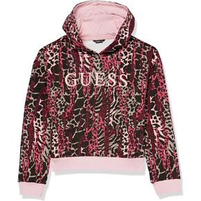 GUESS Girls' French Terry All Over Print Embroidered Logo Hooded Sweatshirt