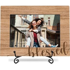 Wooden Picture Frame - Wood Texture, Blessed - 1 Wood Photo Frame With A Metal Stand - Tabletop Display, Gift For Friends, College, Family, Home & Office Decoration & Supplies (horizontal)) -A04