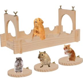 cawuwe شينشيلا قفص الملحقات جسر تعليق خشبي للحيوانات الصغيرة مع 3 منصة تسلق معلقة لعبة الهامستر الكبيرة للأقفاص، وموئل لطائرات شراعية السكر خنزير غينيا والفئران والسنجاب in Kuwait